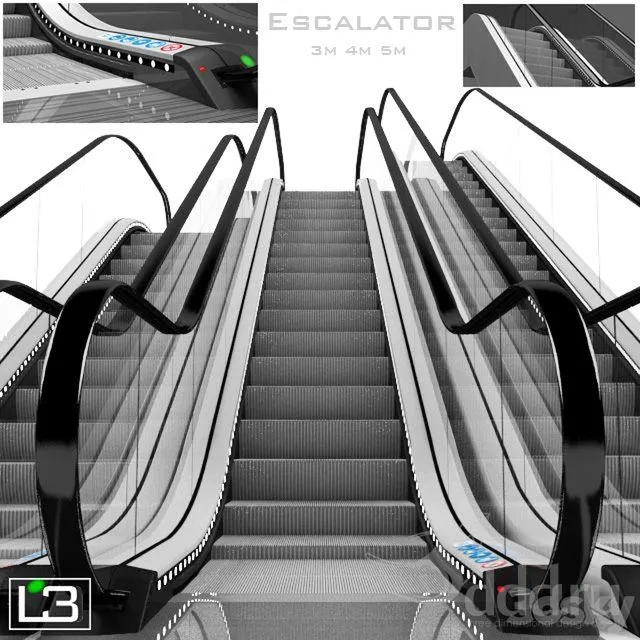 Escalator With signals stop buttons led lights and direction lights 3D Model