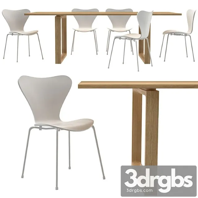 Essay table and series 7 chairs by fritz hansen 2 3D Model Free