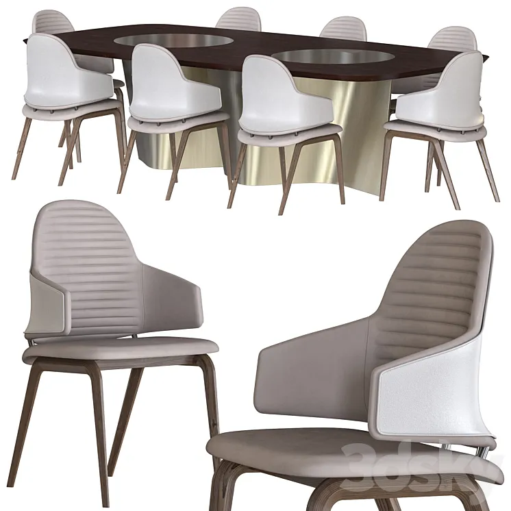 Esse 72 Bevelwood Table and Vela Chair by Reflex Dining Set 3D Model Free