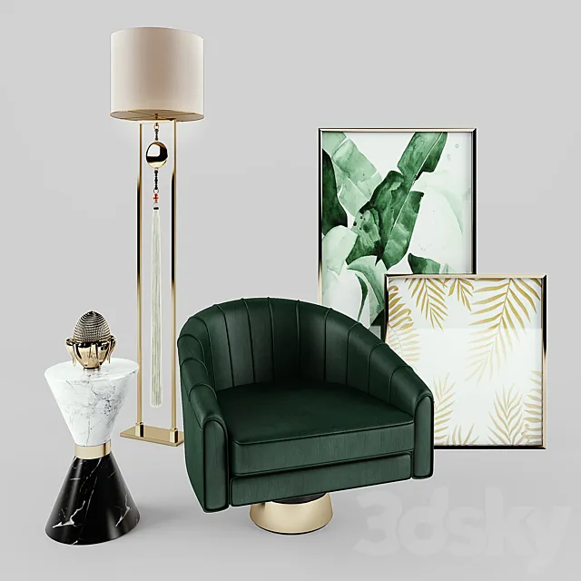 Essential Home Bogarde Armchair Vinicius side table + Frato Lamp 3D Model