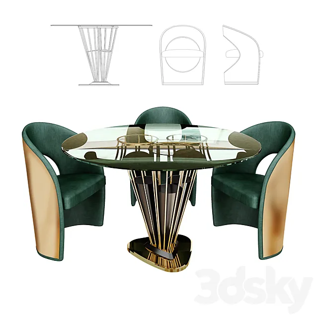 Essential Home Winchester Dining Table + Jones Dining Chair 3DModel