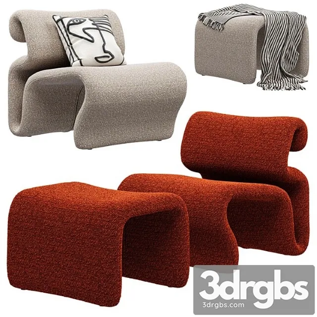 Etcetera Boucle Easy Chair Footstool 3D Model Free