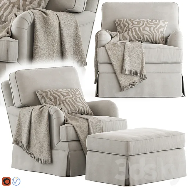 Ethan Allen Monica Armchair and Ottoman 3D Model