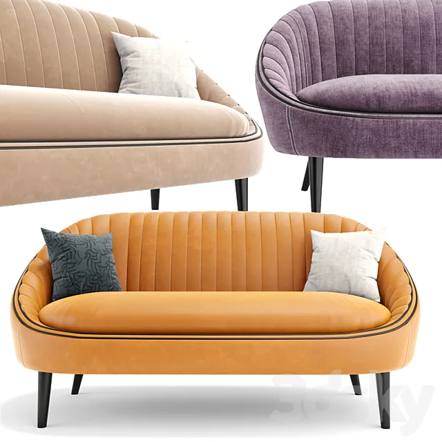Ether Padded Strip Sofa With Pillow 3D Model
