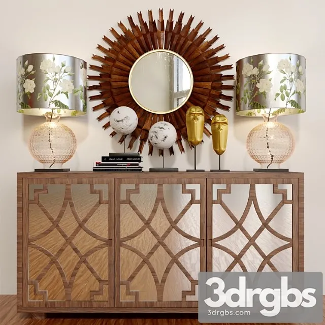 Ethical chest of drawers with a mirror and a lamp 2 3D Model Download