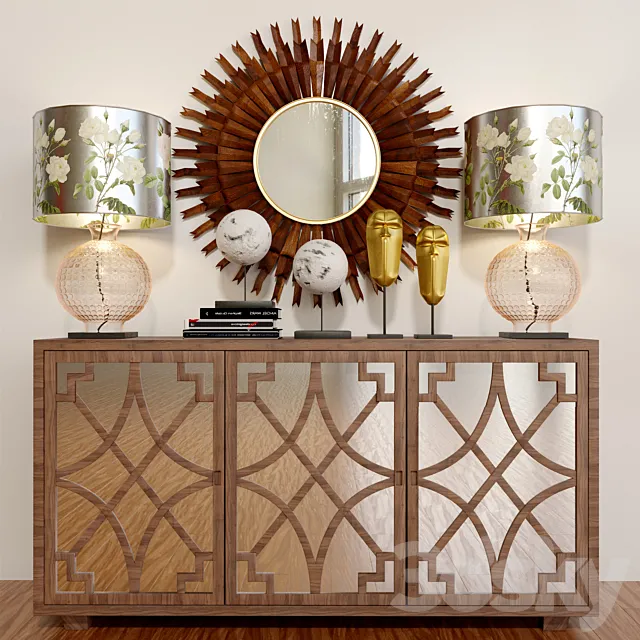 Ethical chest of drawers with a mirror and a lamp 3DModel