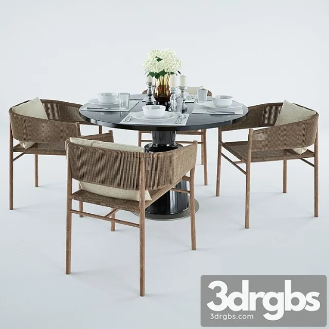 Ethimo kilt dining armchair & holly hunt peso table 2 3D Model Free