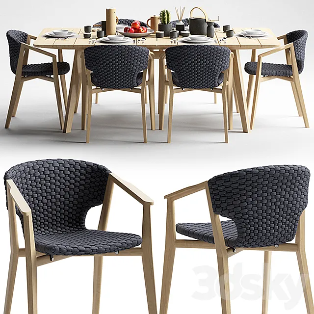Ethimo Knit Dining Armchair and Dining Table 3DModel