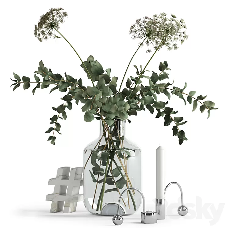 Eucalyptus and Anna's lace with decor 3D Model