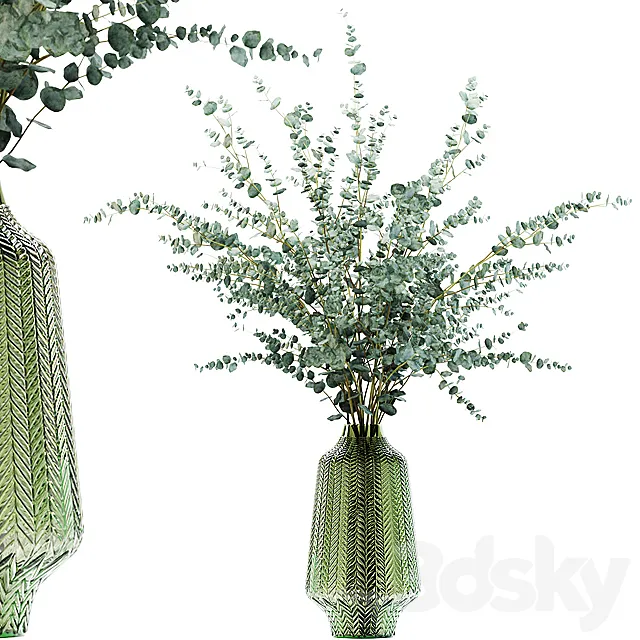 Eucalyptus branches in a green vase 3D Model