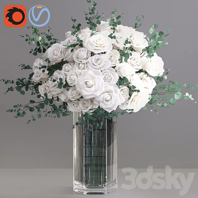 Eucalyptus ecuador white roses big glass event vase Free Download