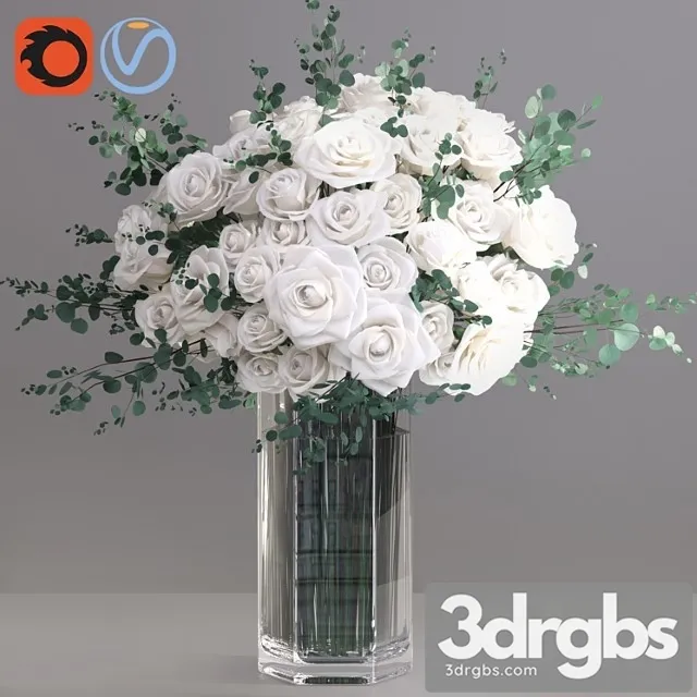 Eucalyptus Ecuador White Roses Vase 3D Model Free