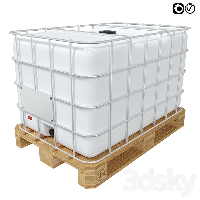 Euro-cubes capacity 1000l cubic capacity on a wooden pallet 3D Model