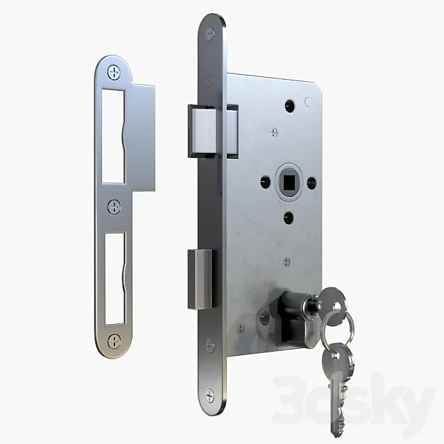 Euro Profile Cylinder Barrel Lock with keys 3D Model