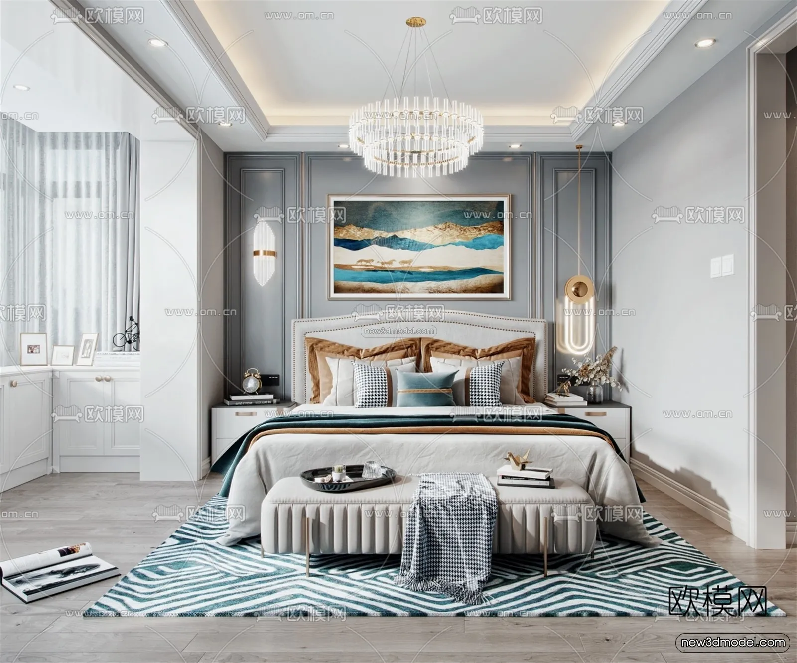 Europe Style Interior 3D Blocks - Bedroom 3D Model - 222