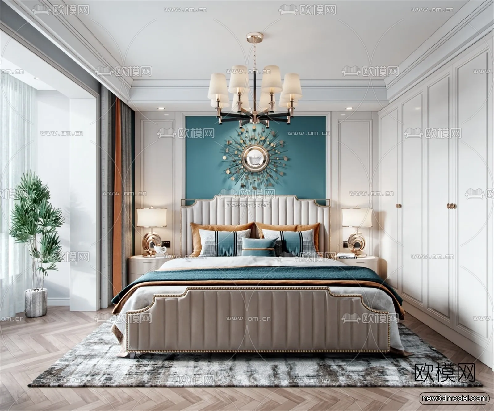 Europe Style Interior 3D Blocks - Bedroom 3D Model - 225