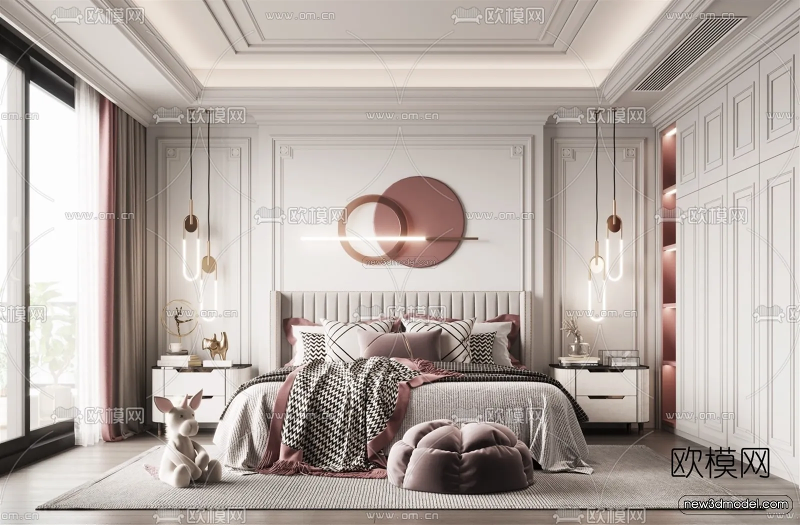 Europe Style Interior 3D Blocks - Bedroom 3D Model - 226