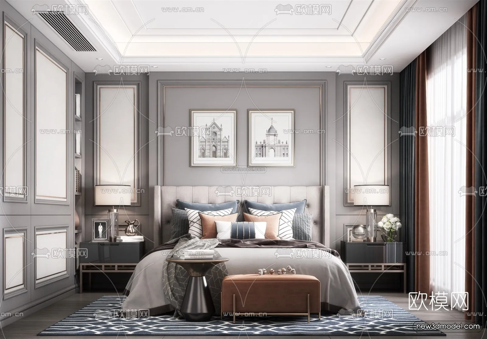 Europe Style Interior 3D Blocks - Bedroom 3D Model - 227