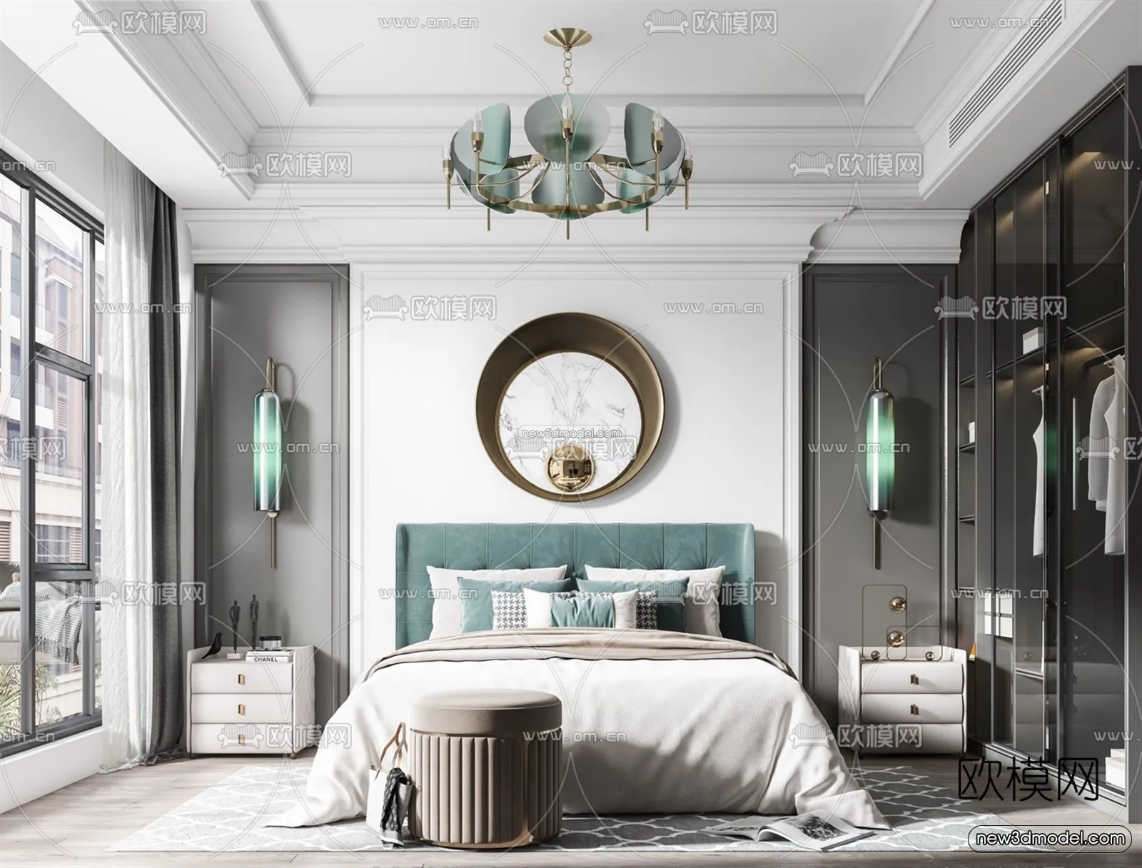 Europe Style Interior 3D Blocks - Bedroom 3D Model - 228