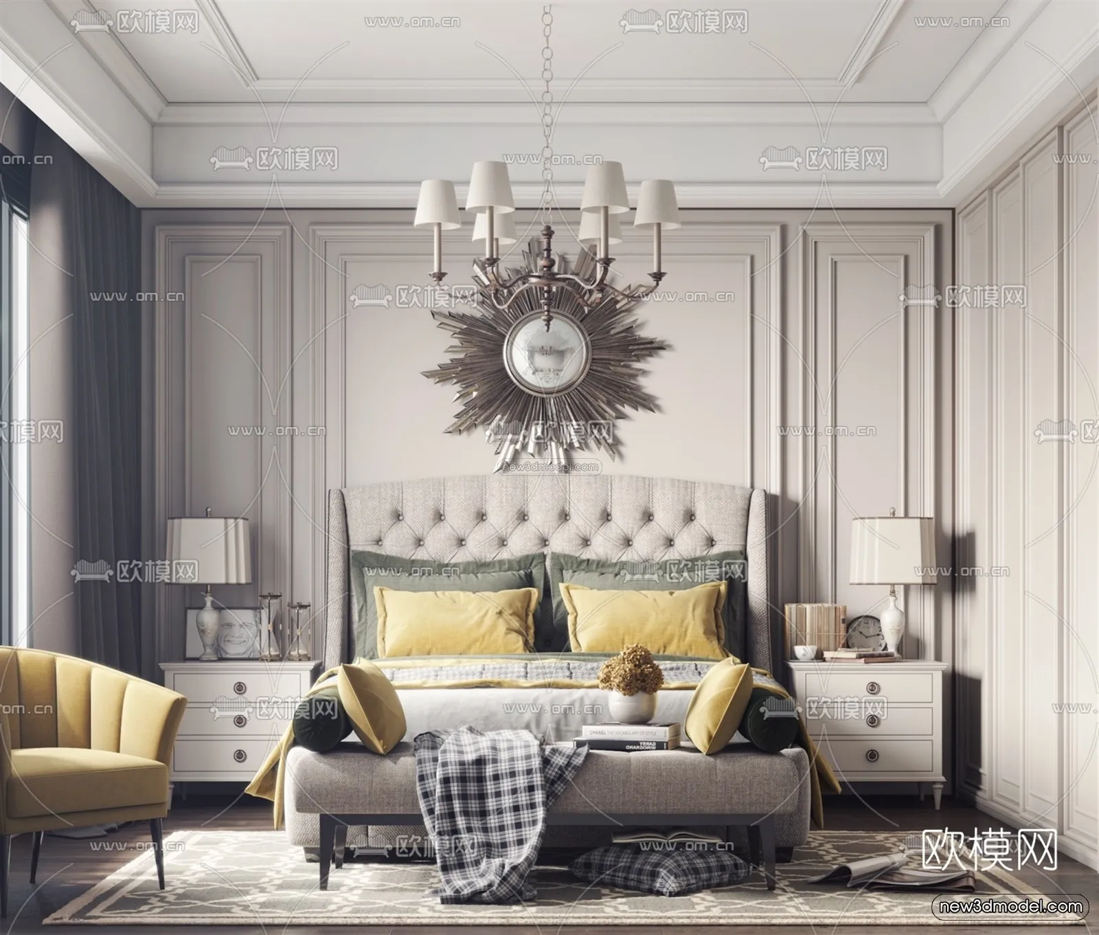 Europe Style Interior 3D Blocks - Bedroom 3D Model - 229