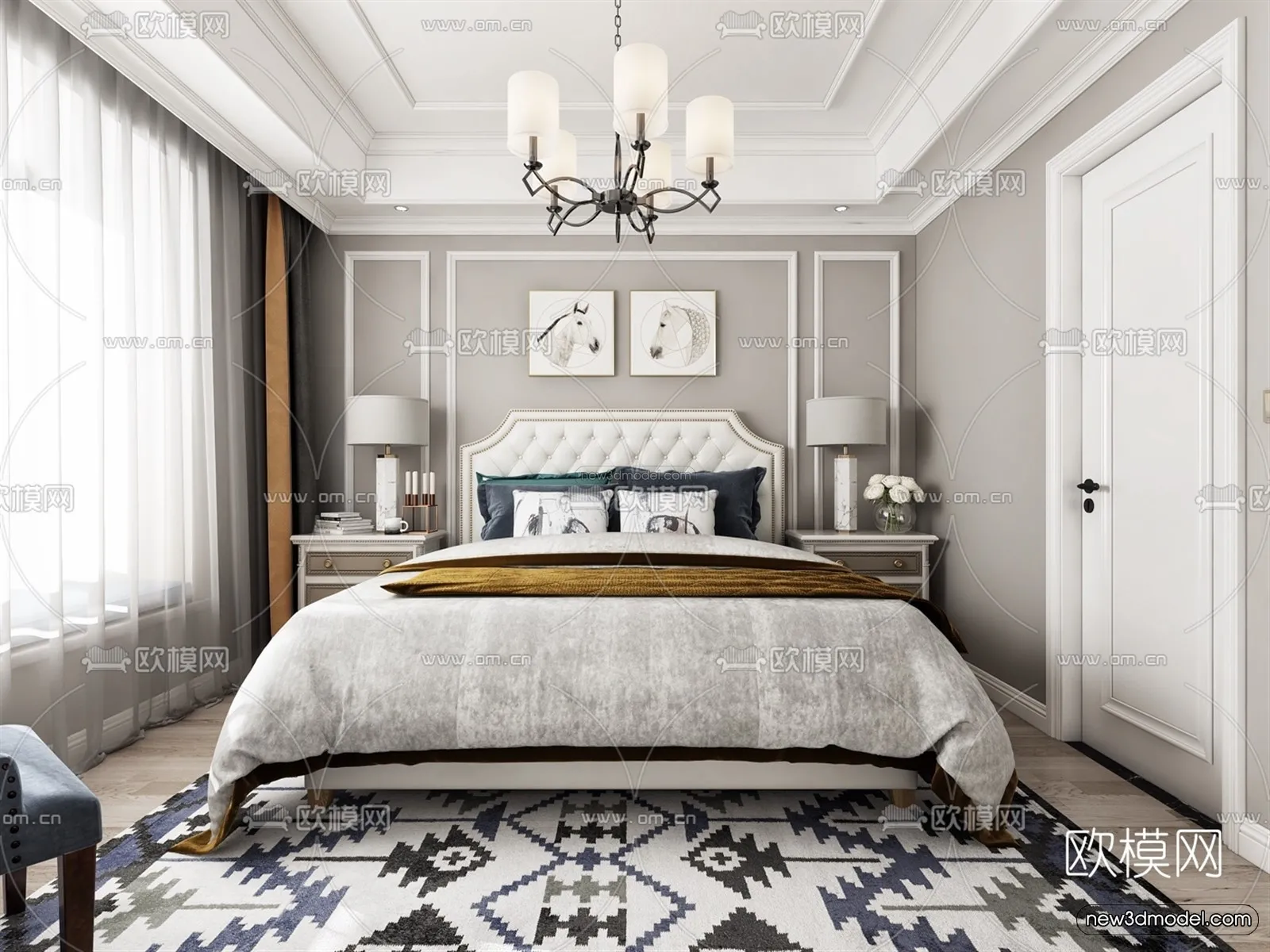 Europe Style Interior 3D Blocks - Bedroom 3D Model - 230