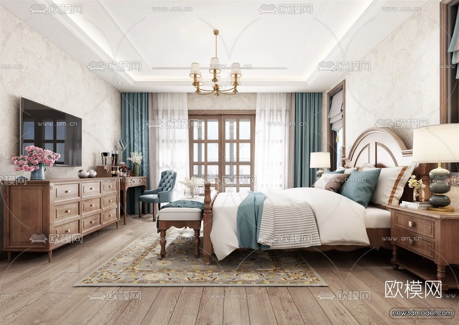 Europe Style Interior 3D Blocks - Bedroom 3D Model - 232