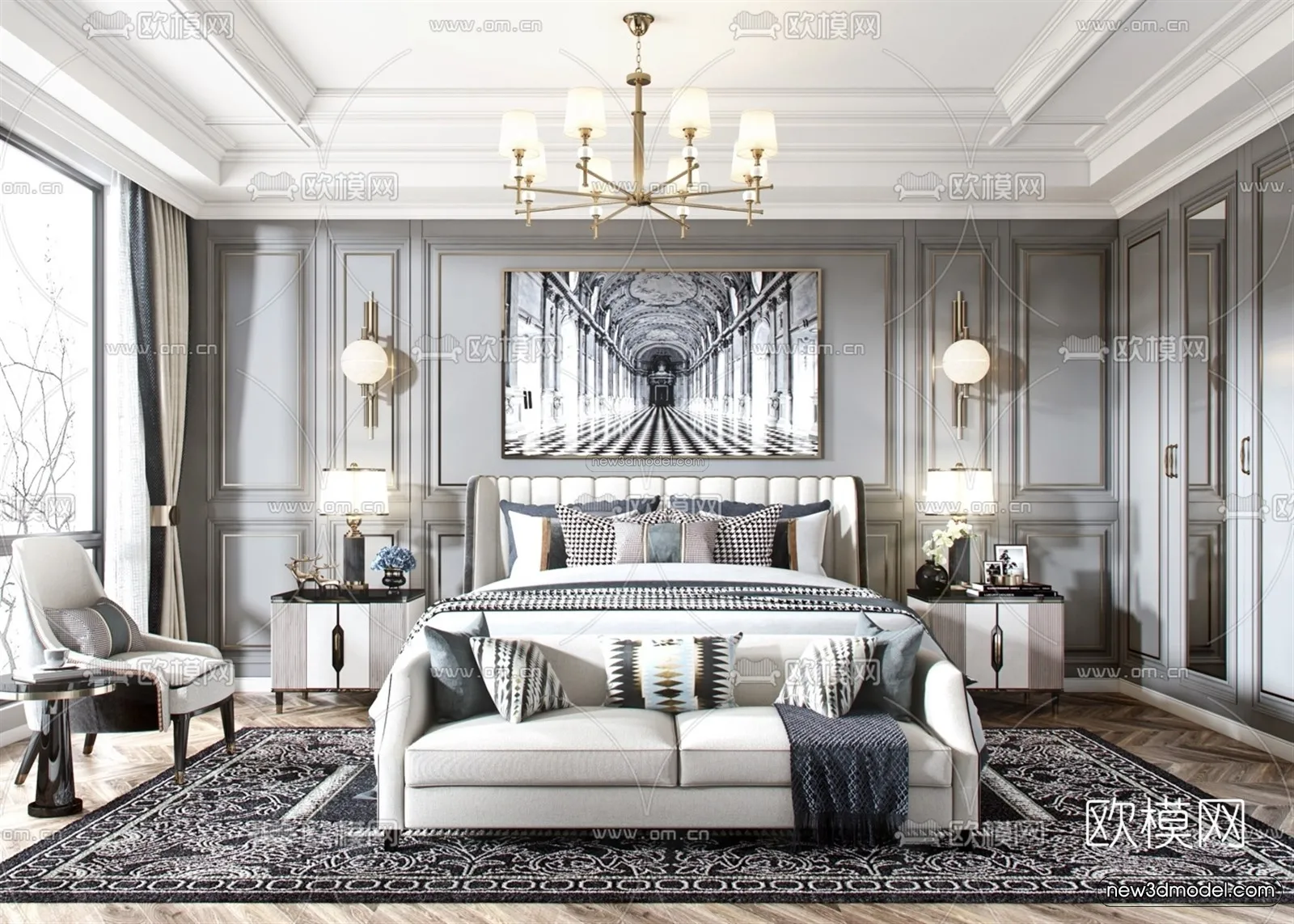 Europe Style Interior 3D Blocks - Bedroom 3D Model - 233