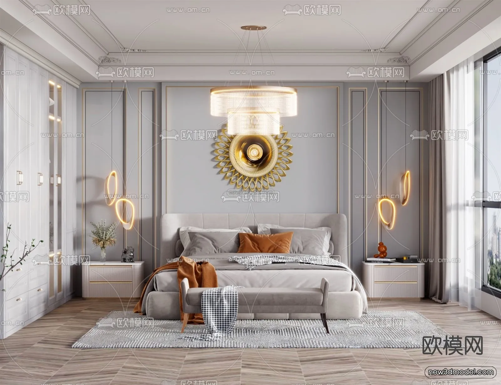 Europe Style Interior 3D Blocks - Bedroom 3D Model - 234