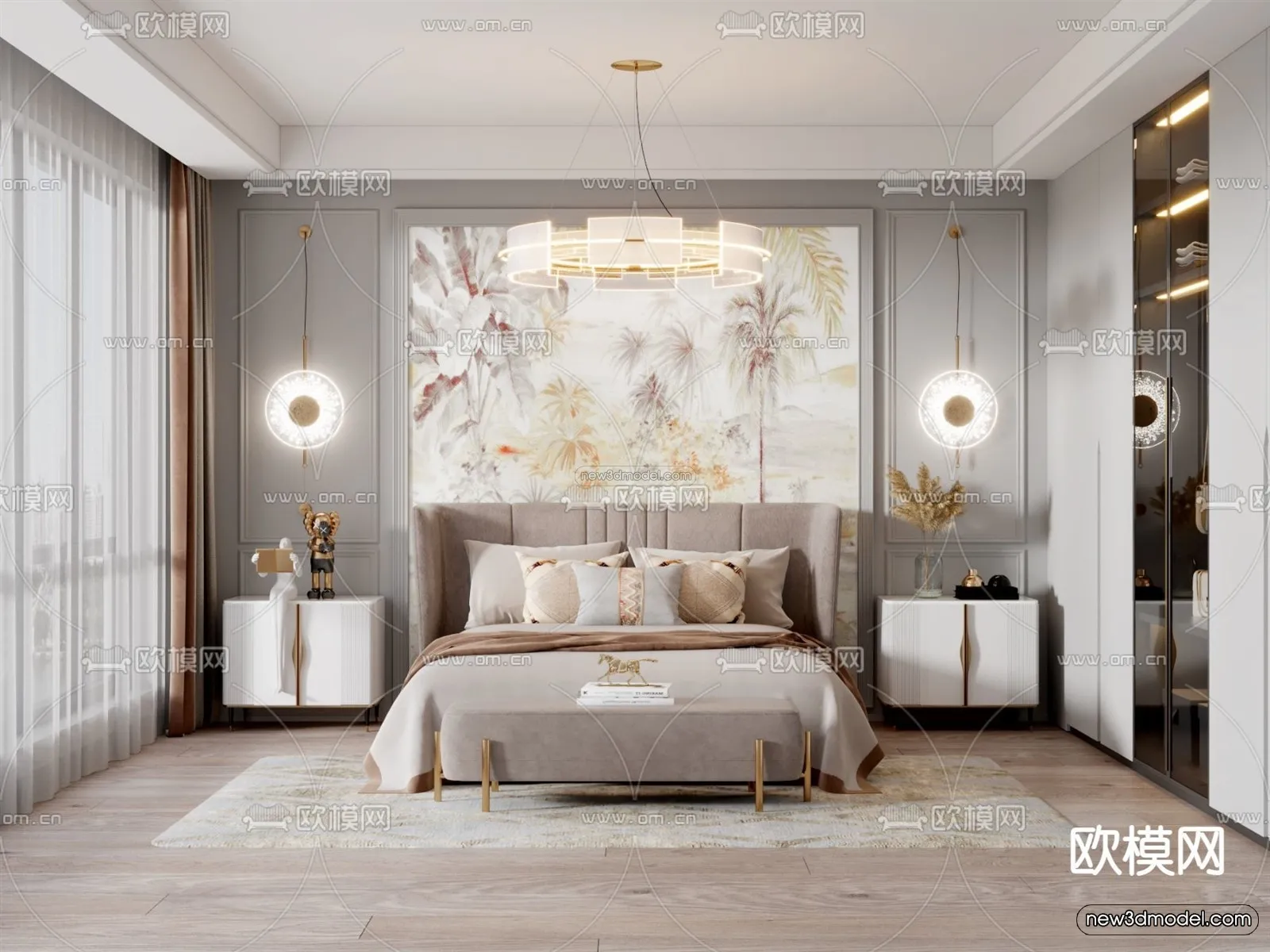 Europe Style Interior 3D Blocks - Bedroom 3D Model - 236