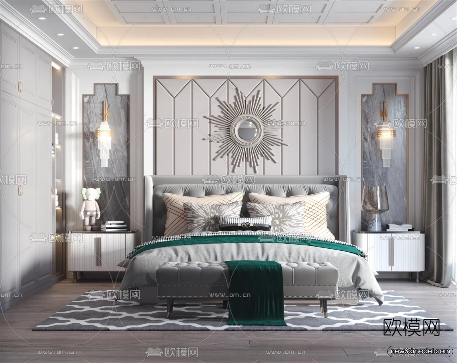 Europe Style Interior 3D Blocks - Bedroom 3D Model - 238