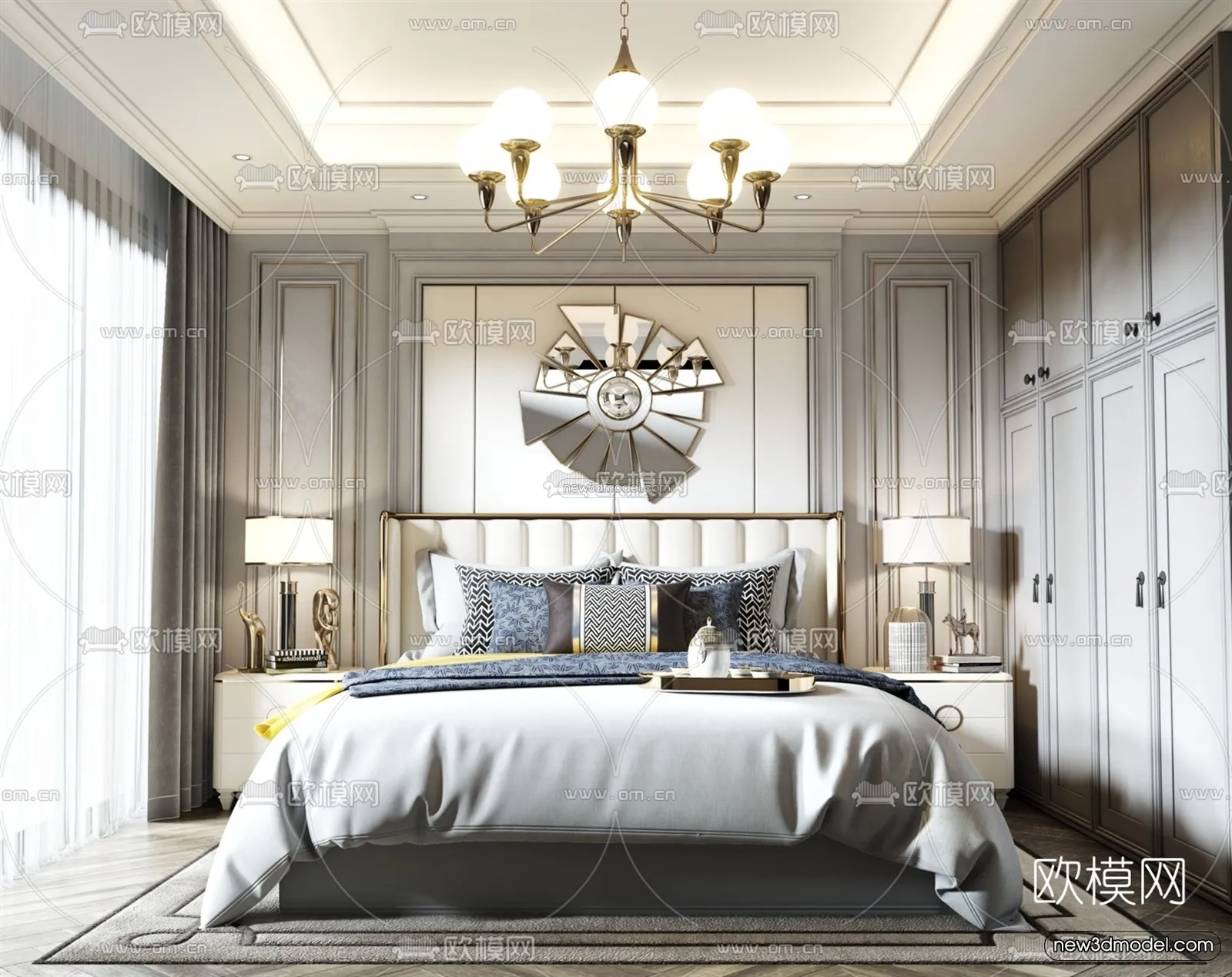 Europe Style Interior 3D Blocks - Bedroom 3D Model - 239