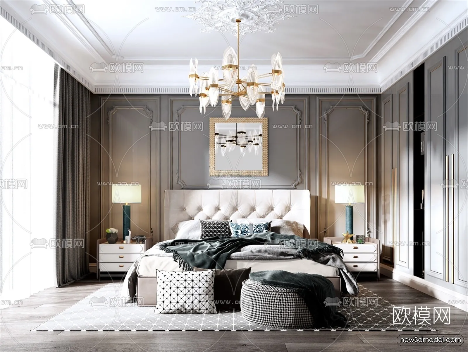 Europe Style Interior 3D Blocks - Bedroom 3D Model - 240