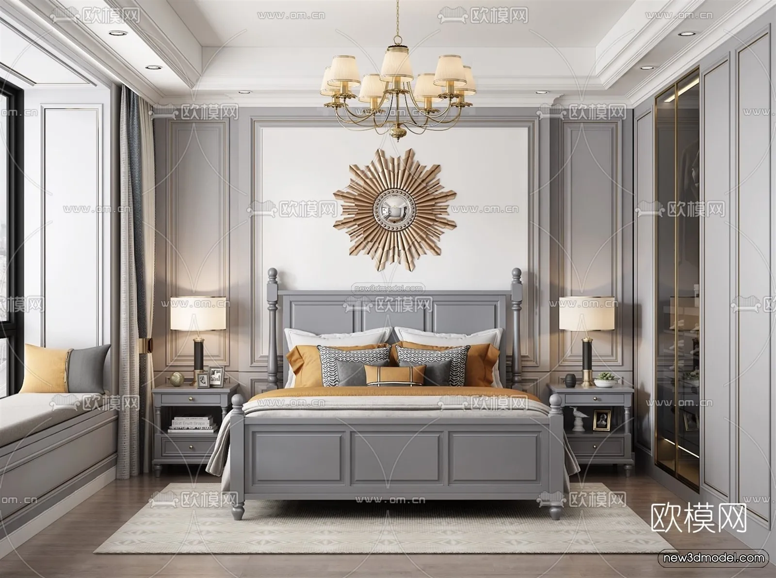 Europe Style Interior 3D Blocks - Bedroom 3D Model - 241