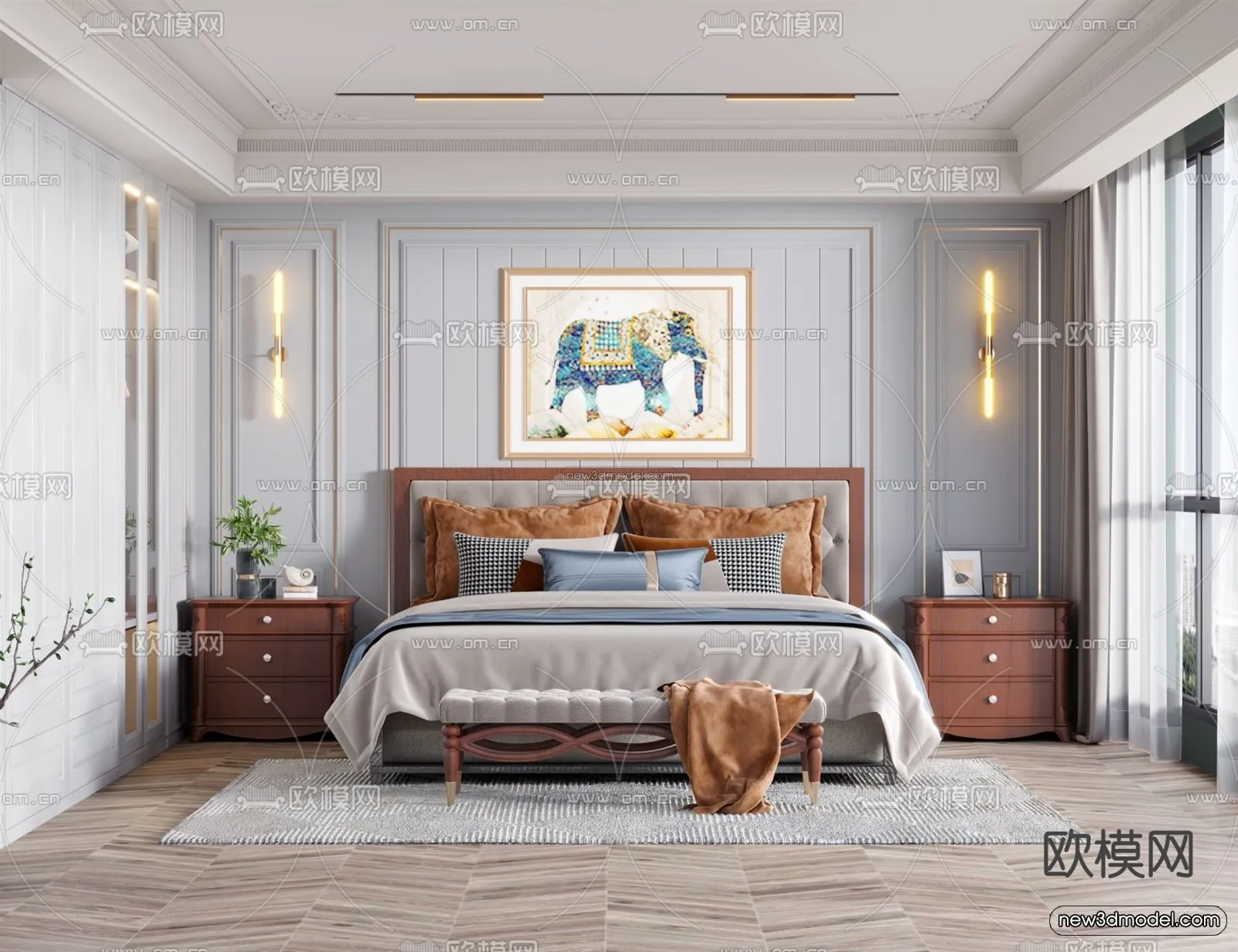 Europe Style Interior 3D Blocks - Bedroom 3D Model - 244