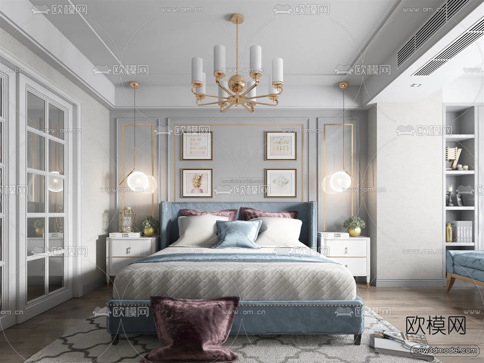 Europe Style Interior 3D Blocks - Bedroom 3D Model - 245