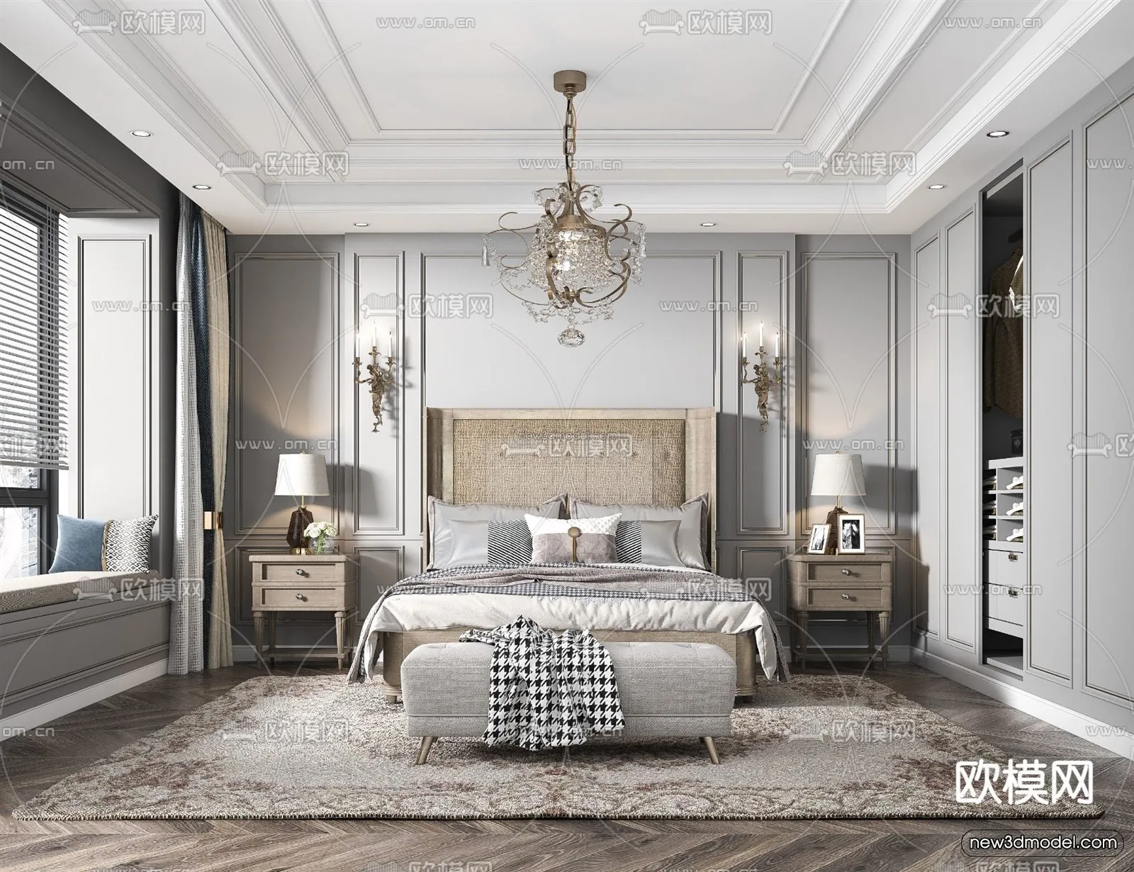 Europe Style Interior 3D Blocks - Bedroom 3D Model - 247