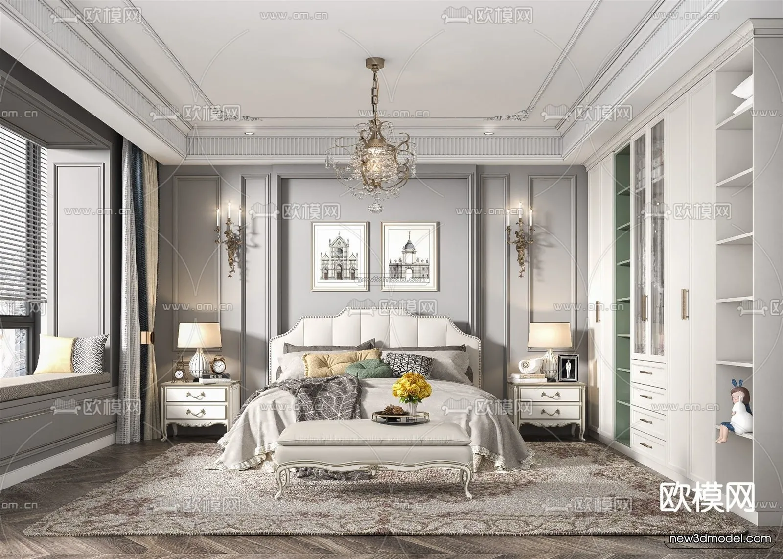 Europe Style Interior 3D Blocks - Bedroom 3D Model - 248