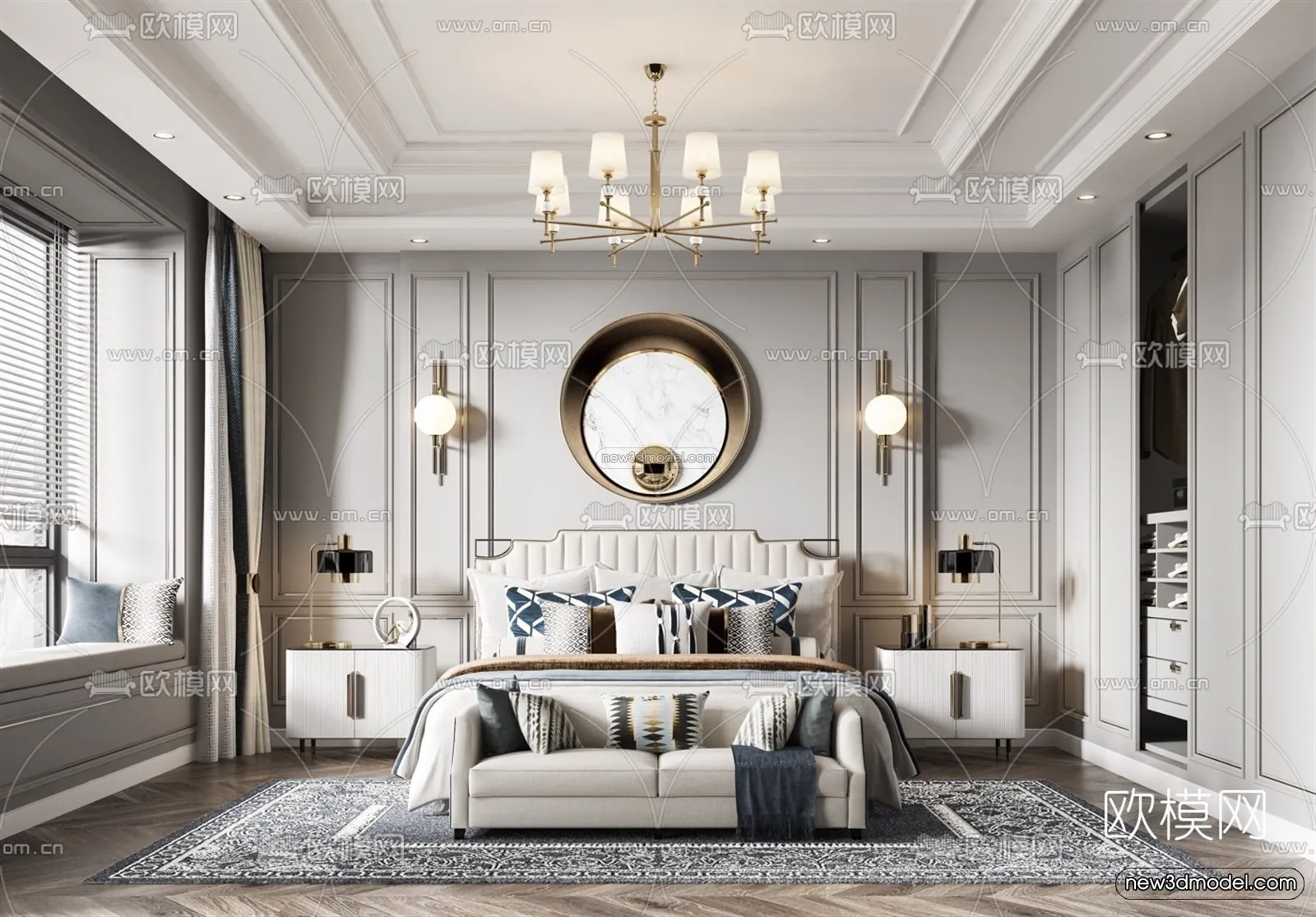 Europe Style Interior 3D Blocks - Bedroom 3D Model - 251