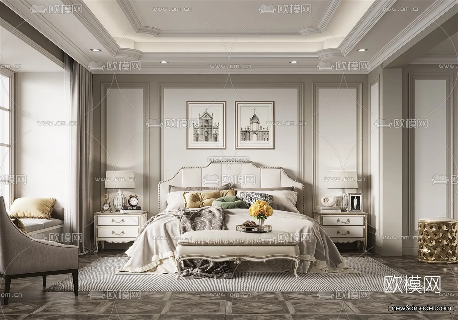 Europe Style Interior 3D Blocks - Bedroom 3D Model - 252