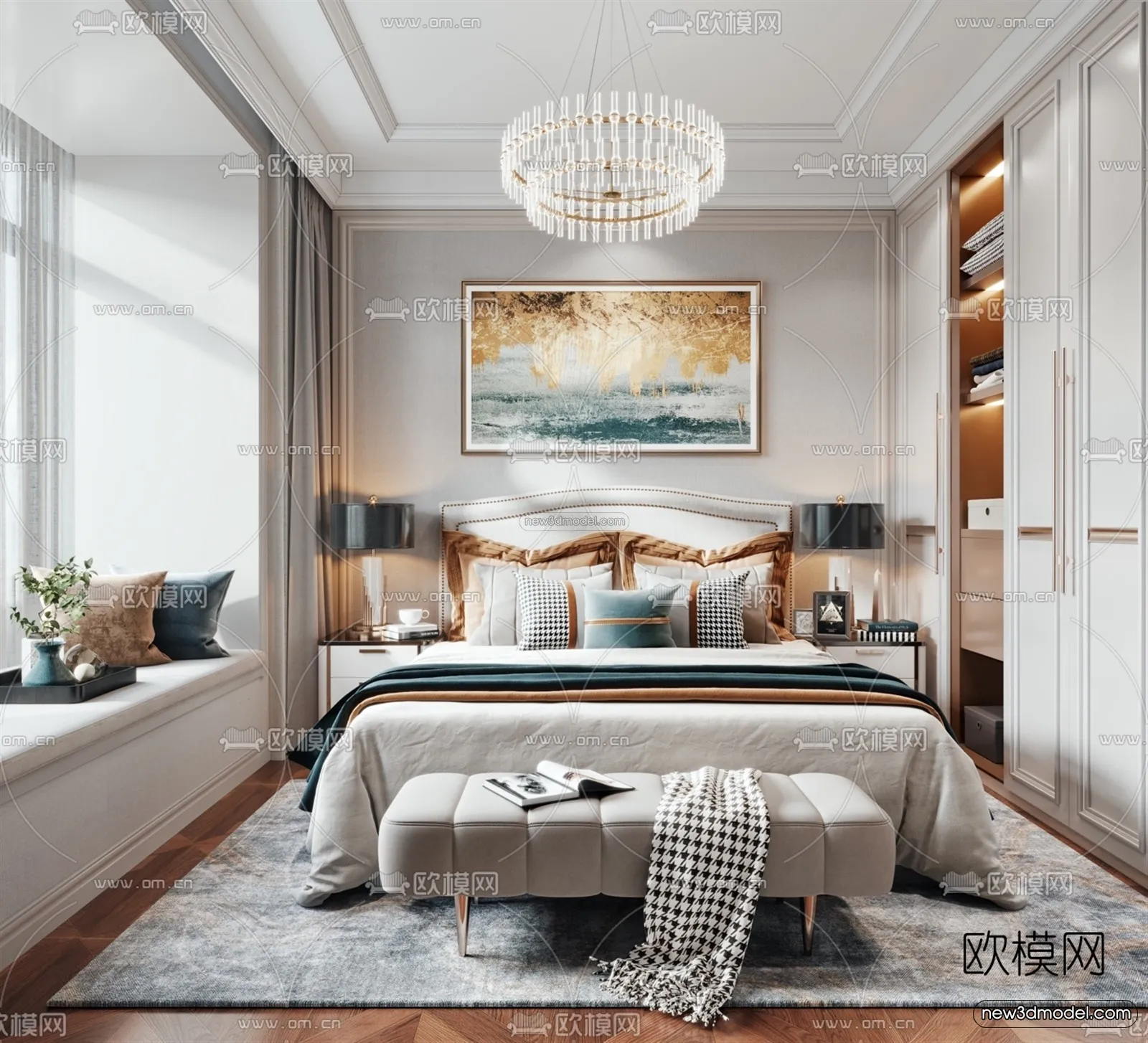 Europe Style Interior 3D Blocks - Bedroom 3D Model - 253