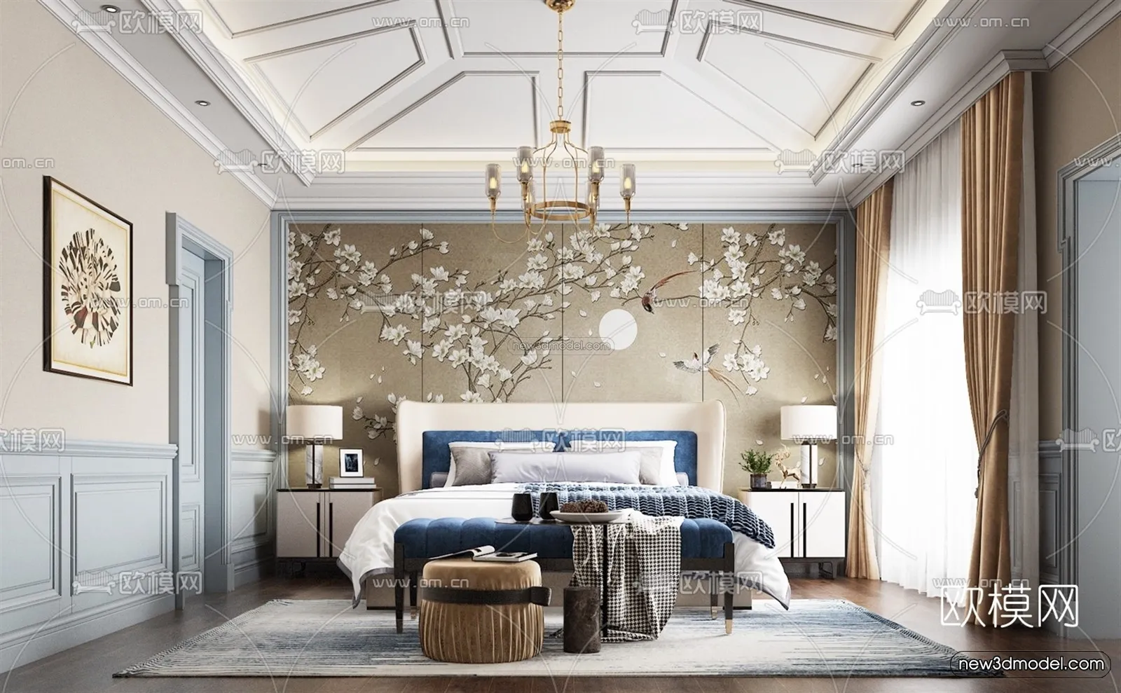 Europe Style Interior 3D Blocks - Bedroom 3D Model - 254