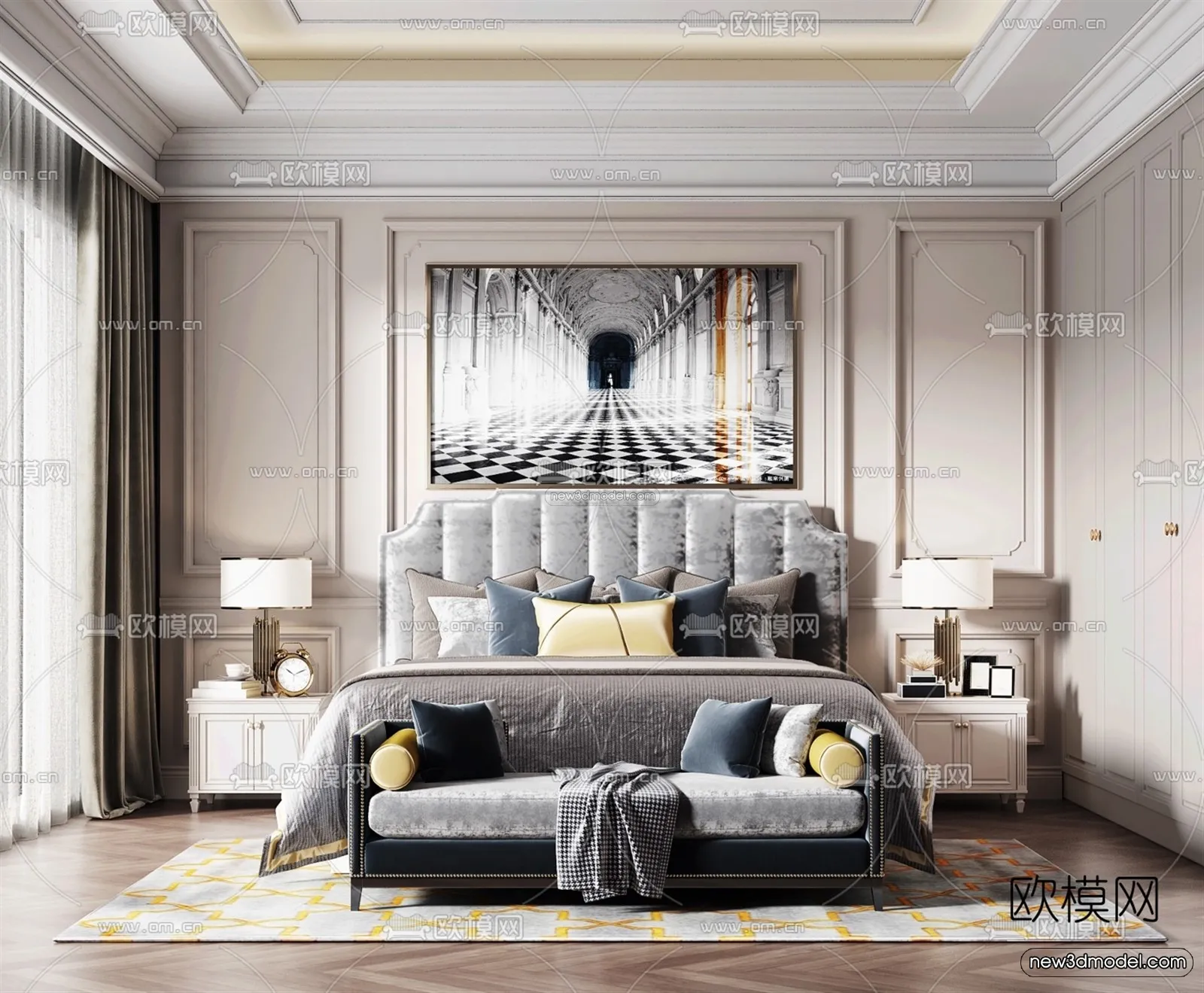 Europe Style Interior 3D Blocks - Bedroom 3D Model - 256