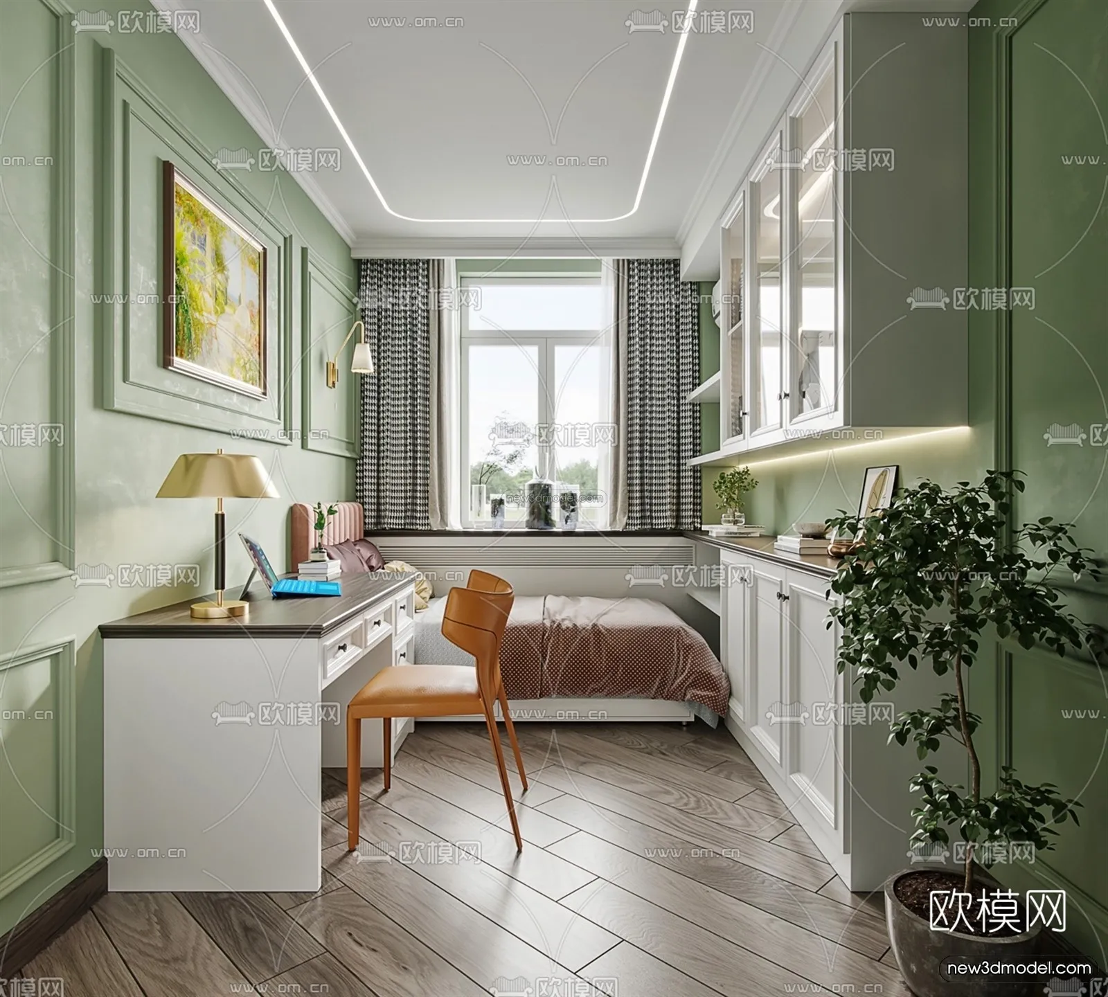 Europe Style Interior 3D Blocks - Bedroom 3D Model - 258