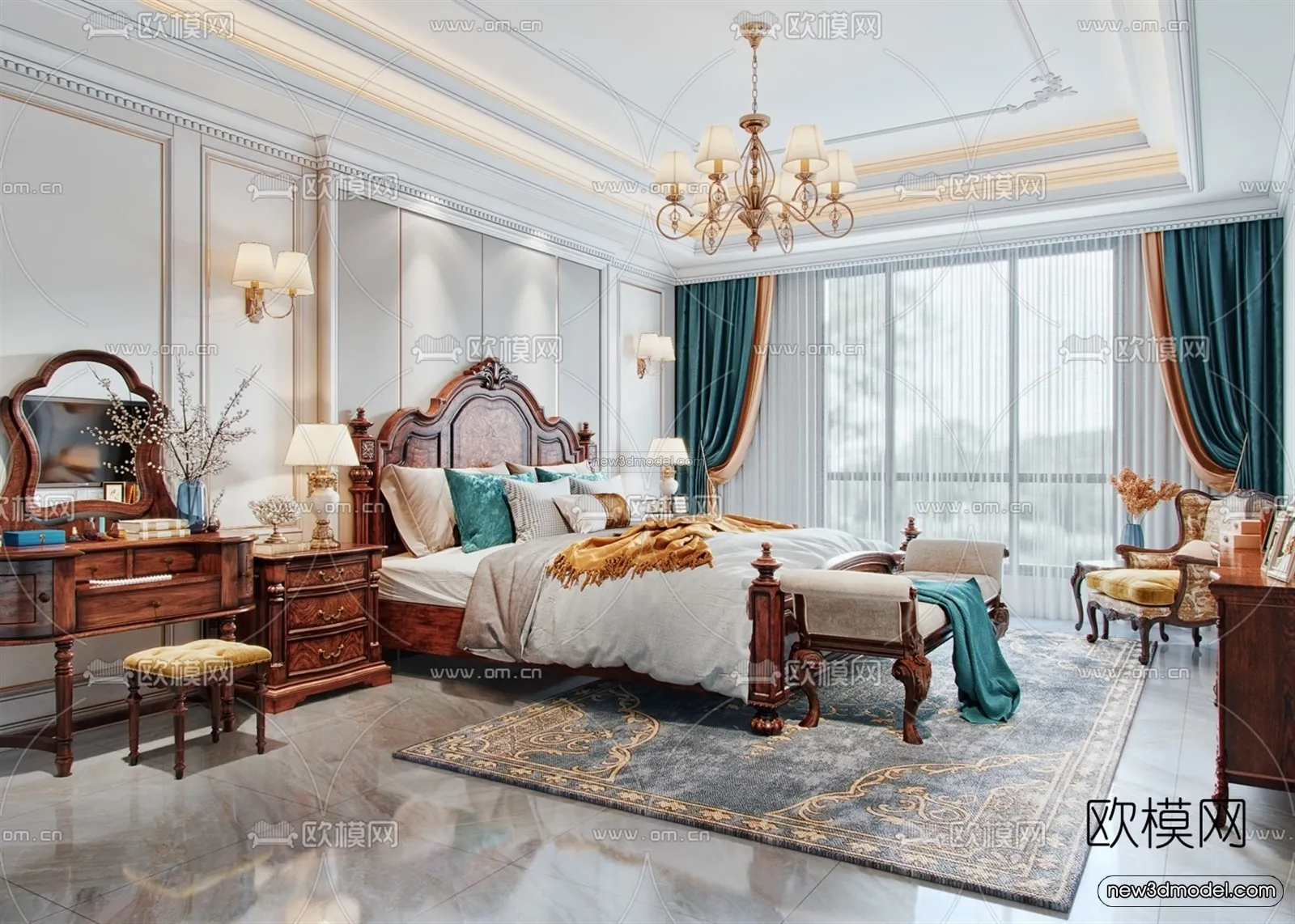 Europe Style Interior 3D Blocks - Bedroom 3D Model - 260