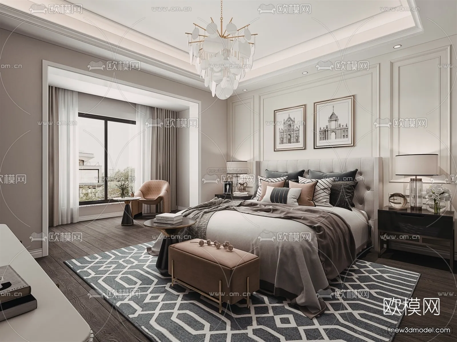 Europe Style Interior 3D Blocks - Bedroom 3D Model - 261