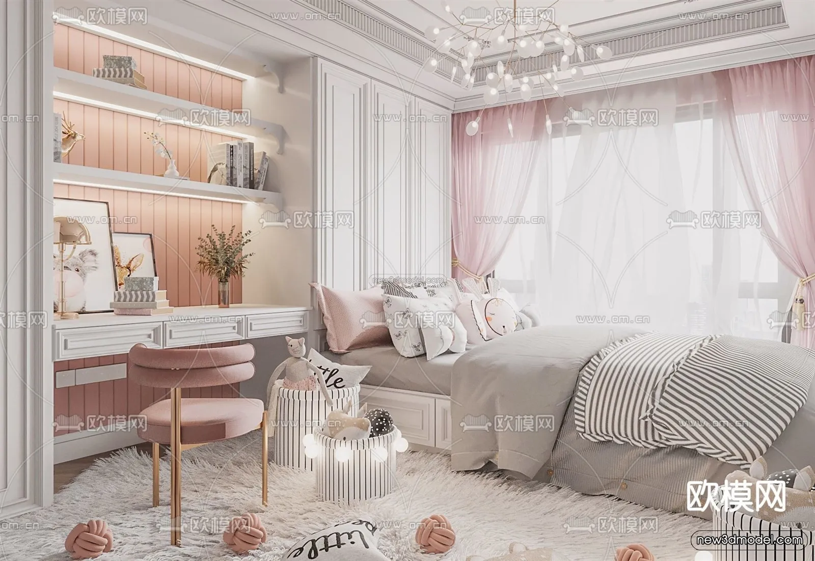 Europe Style Interior 3D Blocks - Bedroom 3D Model - 265