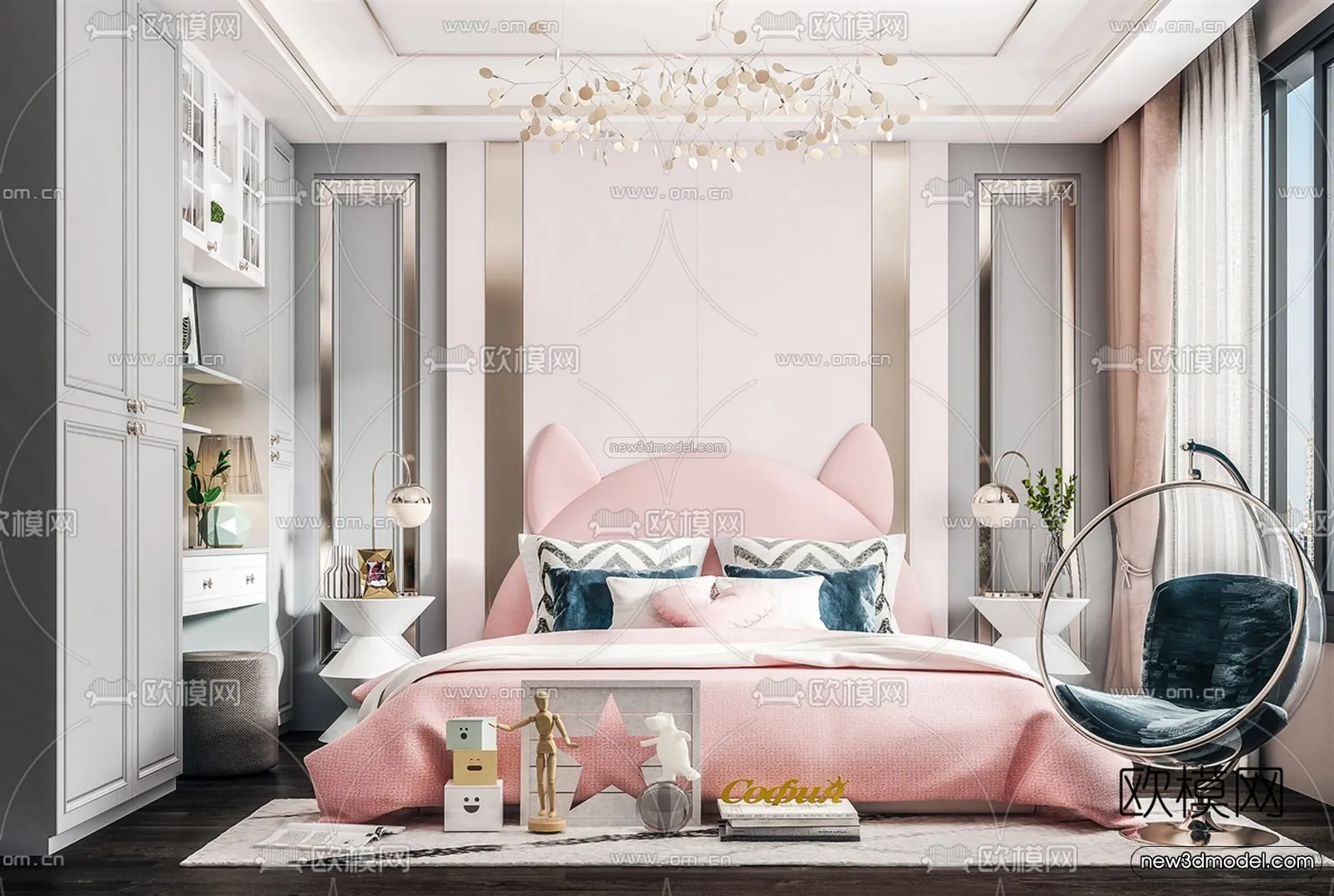 Europe Style Interior 3D Blocks - Bedroom 3D Model - 267