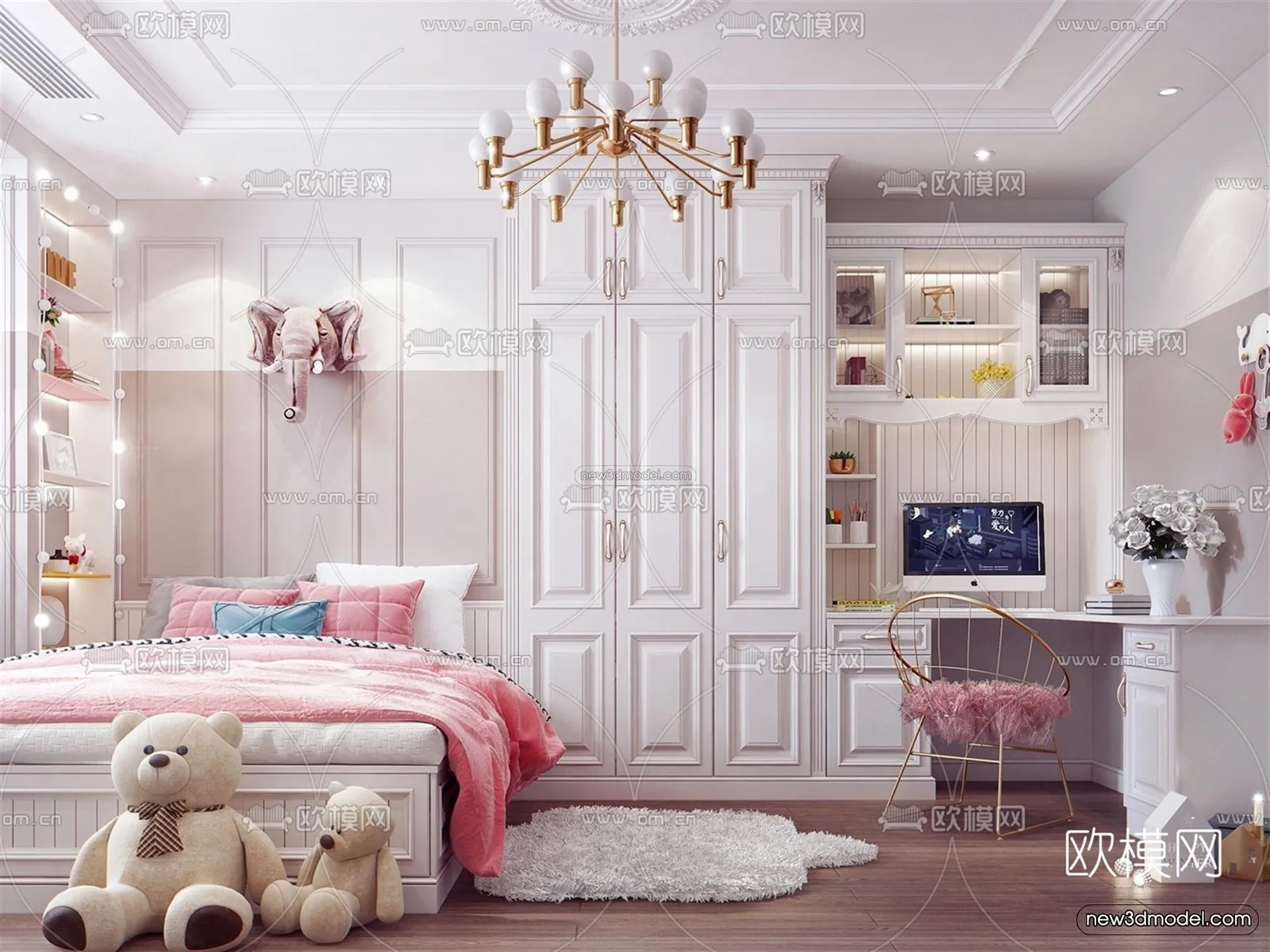 Europe Style Interior 3D Blocks - Bedroom 3D Model - 272