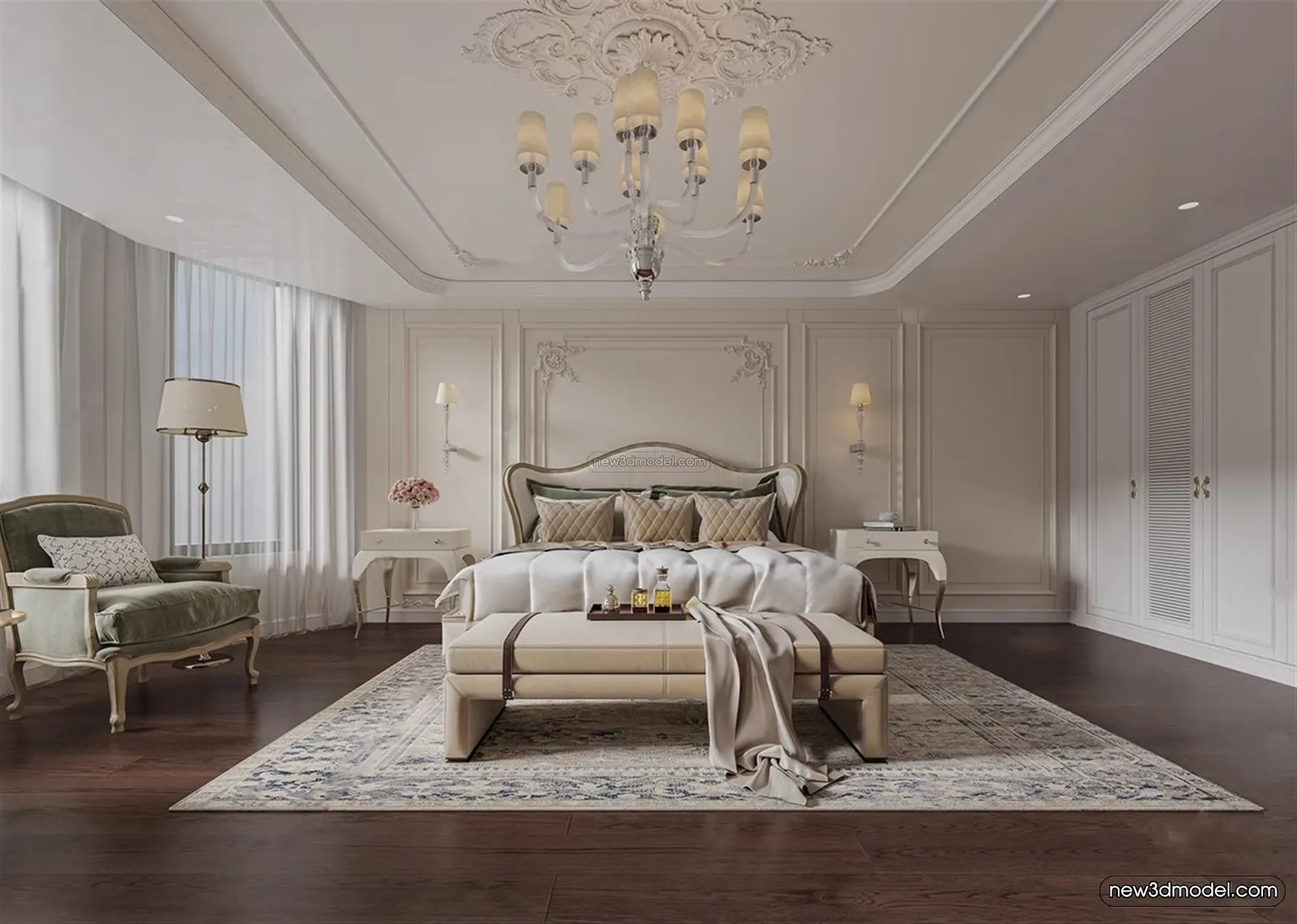 Europe Style Interior 3D Blocks - Bedroom 3D Model - 278