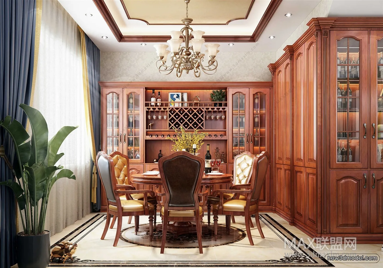 Europe Style Interior 3D Blocks - Dining Room 3D Model - 187